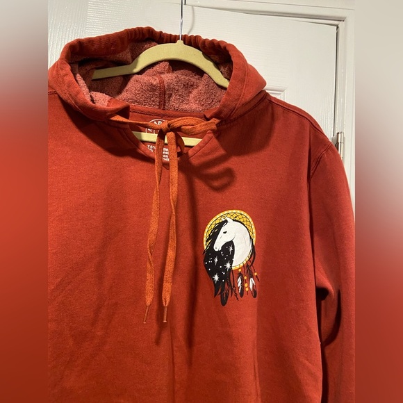 NWT Amadora Size L Burnt Orange Dreamcatcher Pony Feather Hoodie Drawstring Boho - Picture 3 of 11